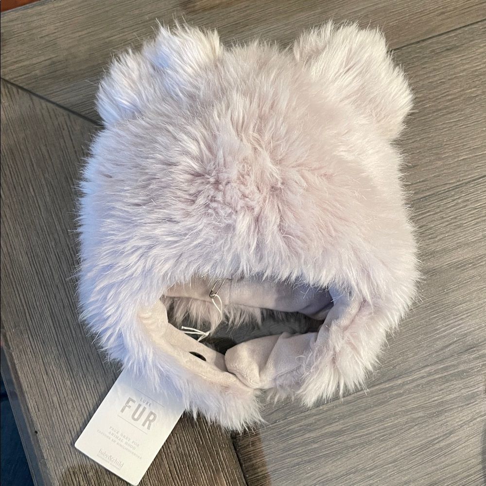 Restoration Hardware LUXE Fur Baby Animal Hood - Grey - 12 Months NWT